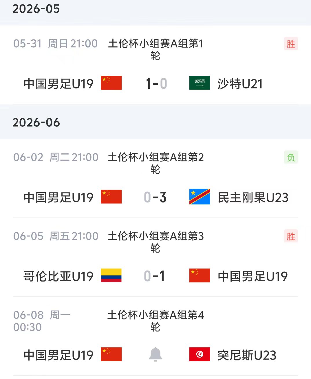 U19国足土伦杯末轮战突尼斯U23 贾伟伟苗润东先发
